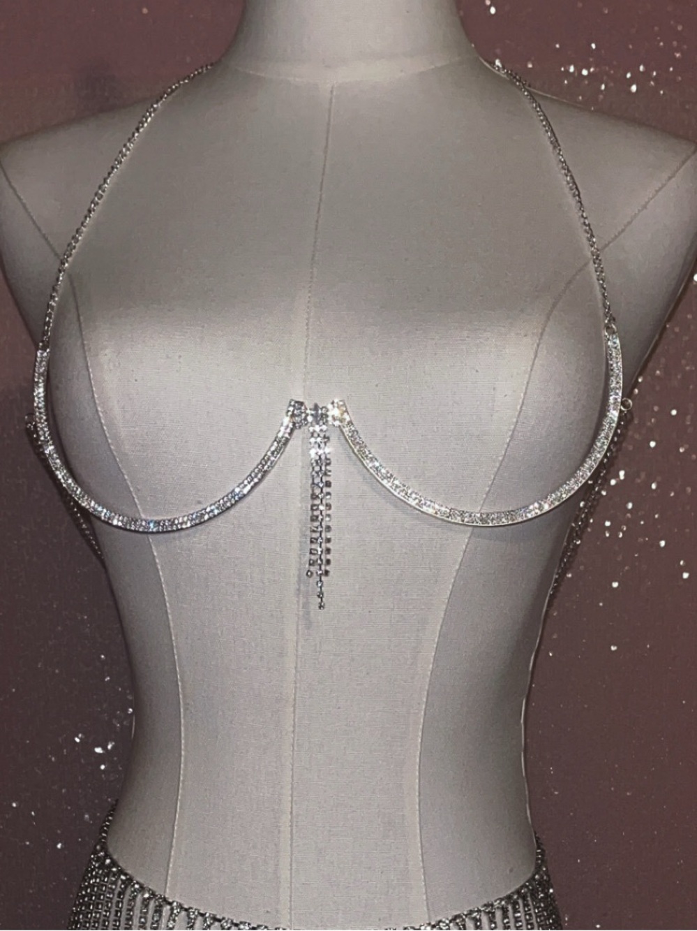 Crystal Rhinestone Cage Bralette Top - Silver